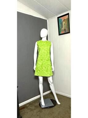 1960's Neon Lime Minidress Skort Romper Mod Gogo Summer Dress S/M